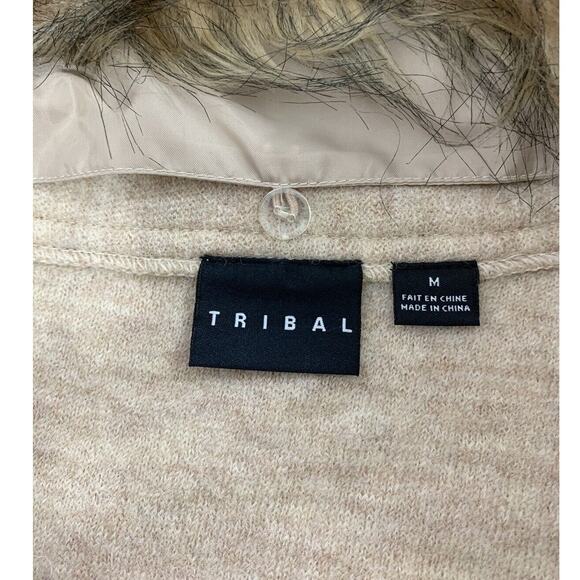 TRIBAL Sweater Vest Womens Medium Beige Wool Knit Removable Faux Fur Collar - Picture 6 of 10